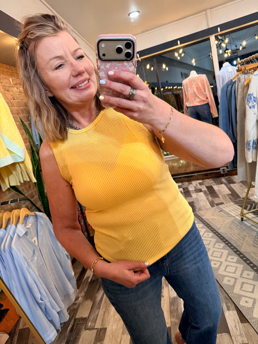 Sleeveless Ribbed Knit Tank Top